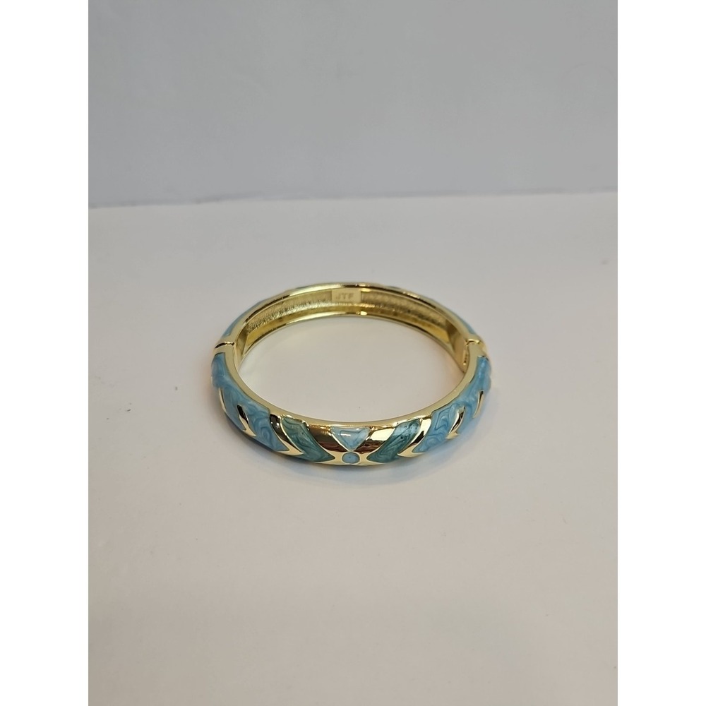 Signed JTF Hinged Blue And Gold Enamel Bangle‎ Bracelet